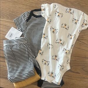 Striped and Tiger Print Baby Onesie Set